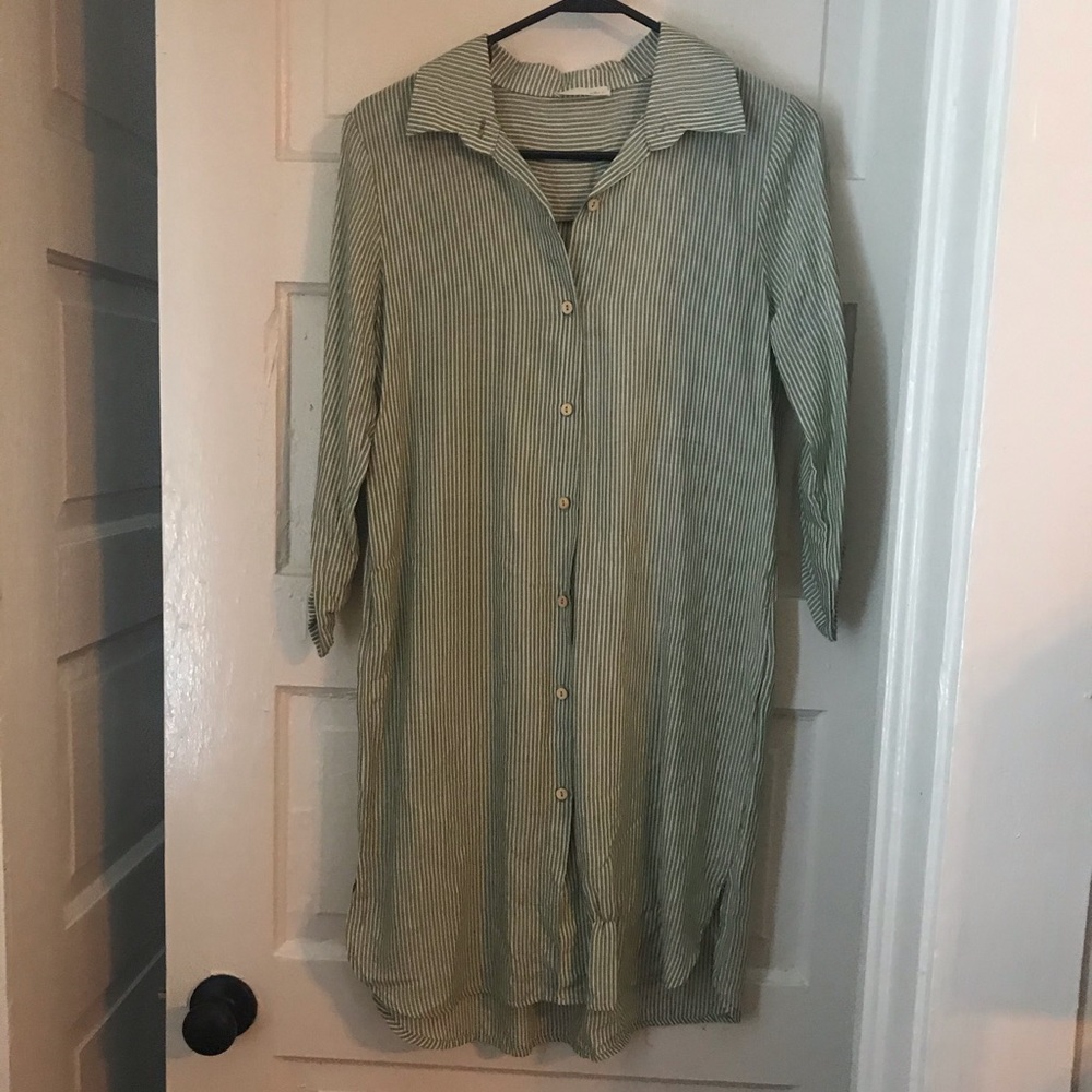 Shirt Dress / green shirt dress SMALL